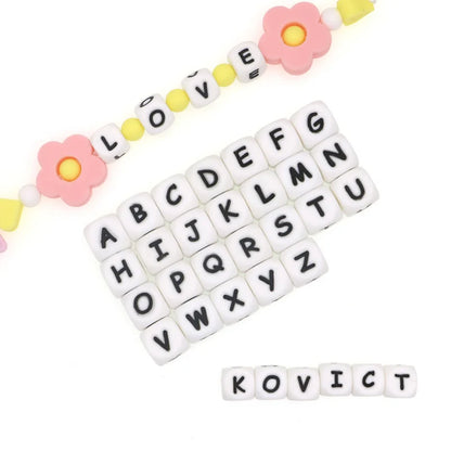 50Pcs Silicone Alphabet Beads White DIY Jewelry Making - Smarsty