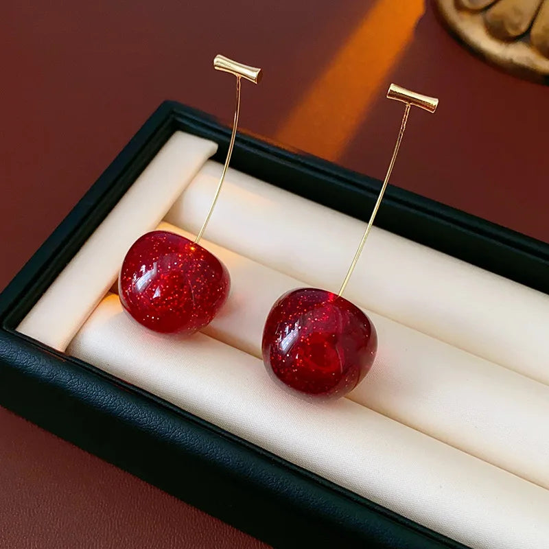 Delicate Sweet Red Cherry Drop Earrings for Women Fashion - Smarsty