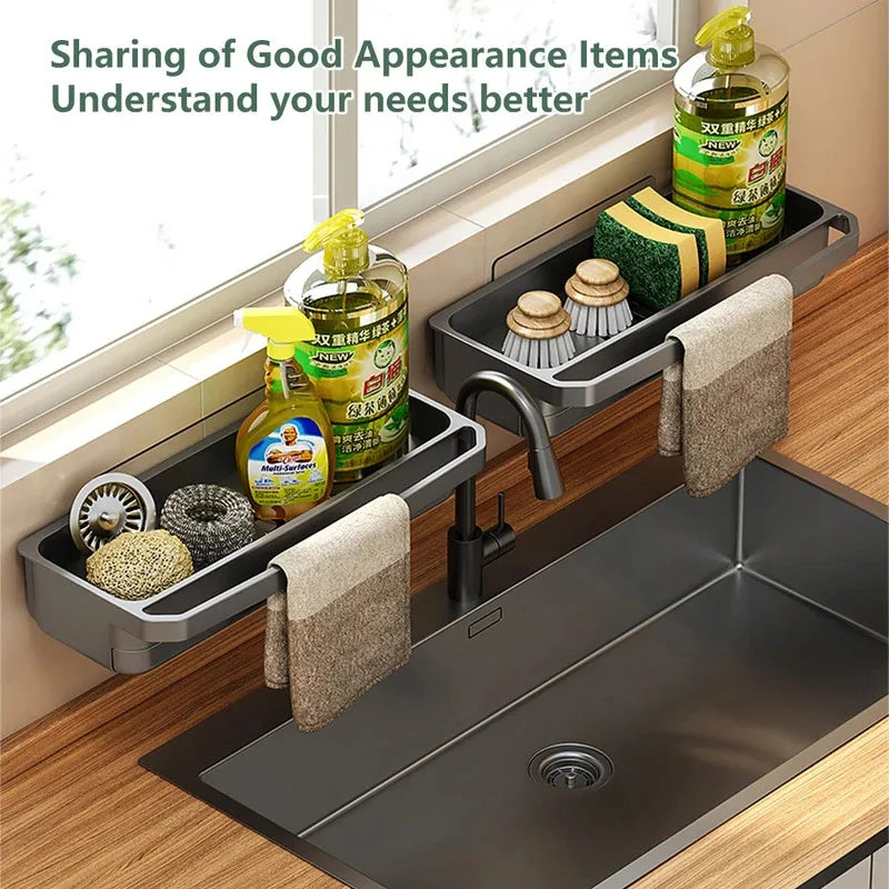 Kitchen Shelf Sponge Holder Sink Organizer Drain Rack Self-draining Dishcloth Faucet Storage Soap Drainer Kitchen Accessories