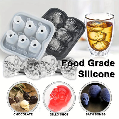 Skull Ice Ball Mold Silicone 3D Flexible Ice Cube Trays BPA Free Ice Trays For Freezer Horror Skull Head Cocktail Ice Ball Maker - Smarsty
