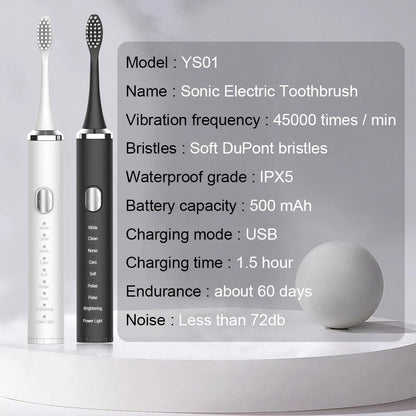 Electric Toothbrush With Sonic Vibration For Deep Cleaning - Smarsty