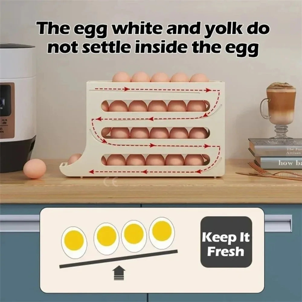 Refrigerator Egg Storage Box, 4 Tier Rolling Egg Holder Dispenser, Kitchen Automatic Scrolling Egg Holder Kitchen