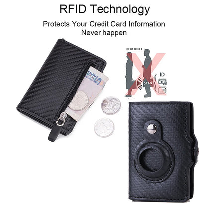 Carbon Rfid Card Holder Men Women Airtag Wallet Money Bag Leather Purse Slim Thin Wallets For Apple AirTags Tracker Air Tag 2023 - Smarsty