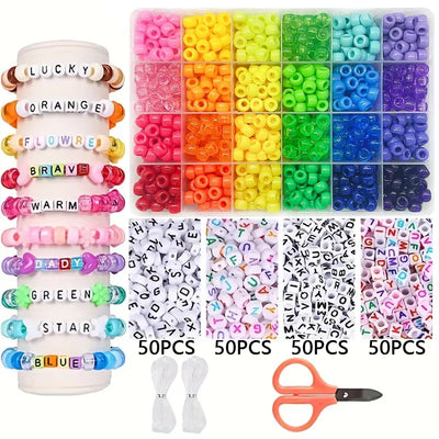 Pony Beads for Friendship Bracelet Making Kit 24 Colors Kandi Beads Set, 720pcs Plastic Rainbow Bulk and 980pcs Letter Beads wit - Smarsty