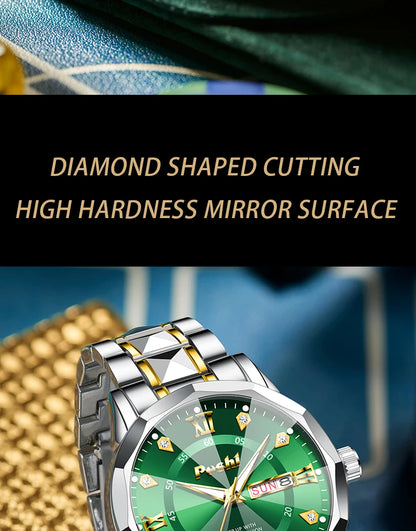 Poshi Men's Waterproof Luminous Quartz Watch with Dual Calendar - Smarsty