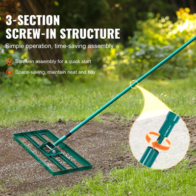 SucceBuy Lawn Leveling Rake 10x36/10x30/10x48inches Heavy-duty Lawn Leveler With Steel Extended Handle For Garden Golf Lawn Farm