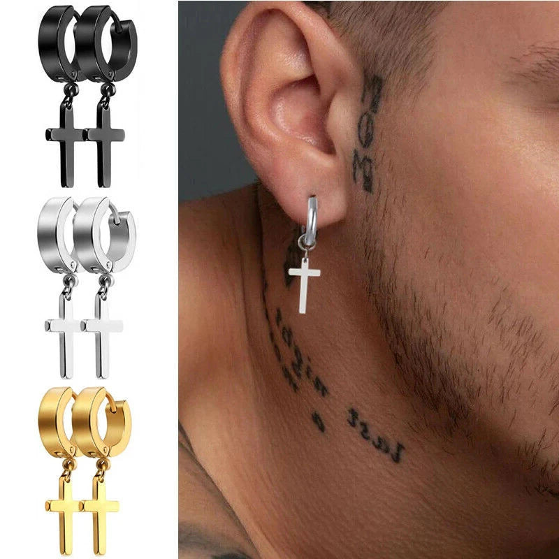 Stainless Steel Cross Dangle Earrings for Men and Women - Smarsty