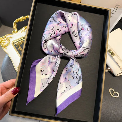 Bohemian Silk Square Scarf for Women Luxury Floral Print - Smarsty