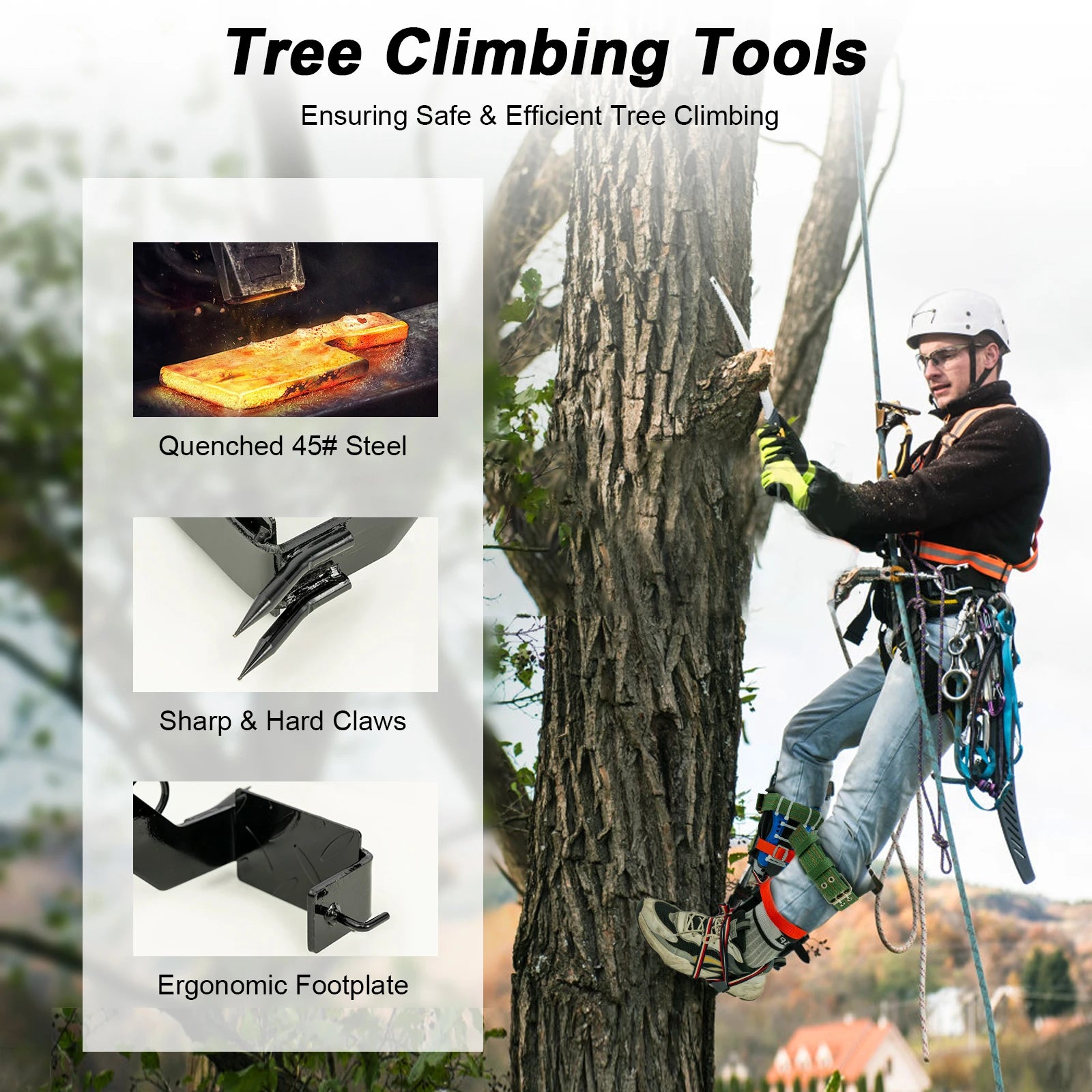 Tree Climbing Spikes Kit w/Safety Harness Gloves Double Teeth Tree Climbing Gear Climber Arborist Aider Tool
