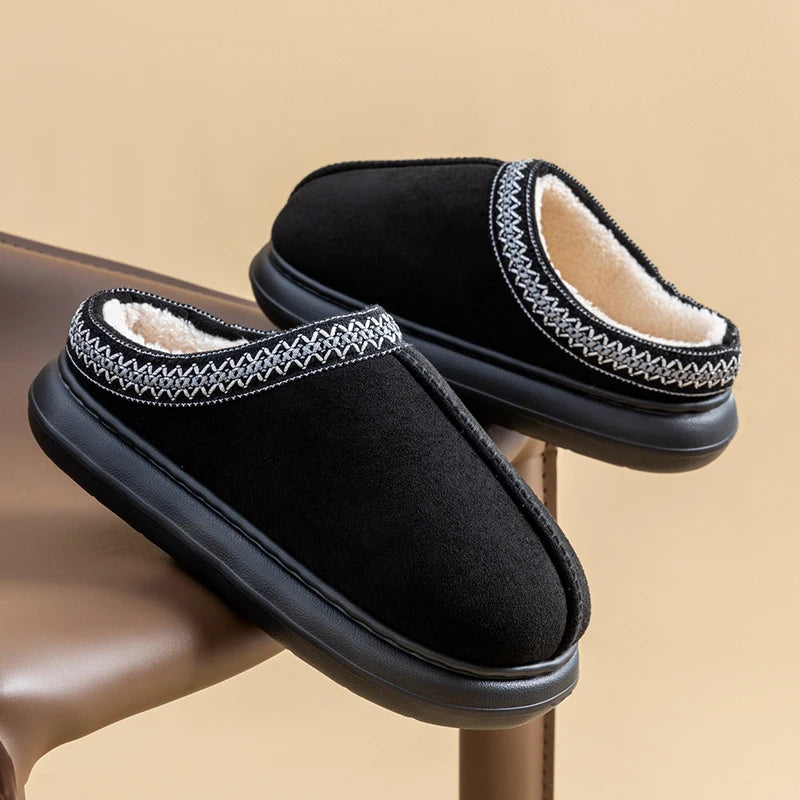 Men's Plush Fleece Lined Slippers Winter Warm House Shoes with Thick EVA Sole for Indoor/Outdoor Use Cozy Non-Slip Home Footwear - Smarsty