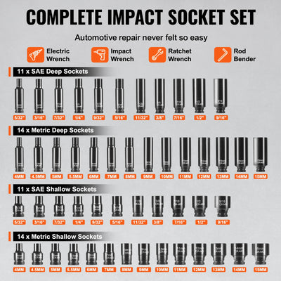 SucceBuy Drive Impact Socket Set Deep Shallow Socket Set CR-V Alloy Steel Auto Repair Easy-to-Read Size Markings Storage Case - Smarsty