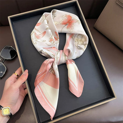 Luxury Silk Skinny Scarf with Cat Print for Women - Smarsty