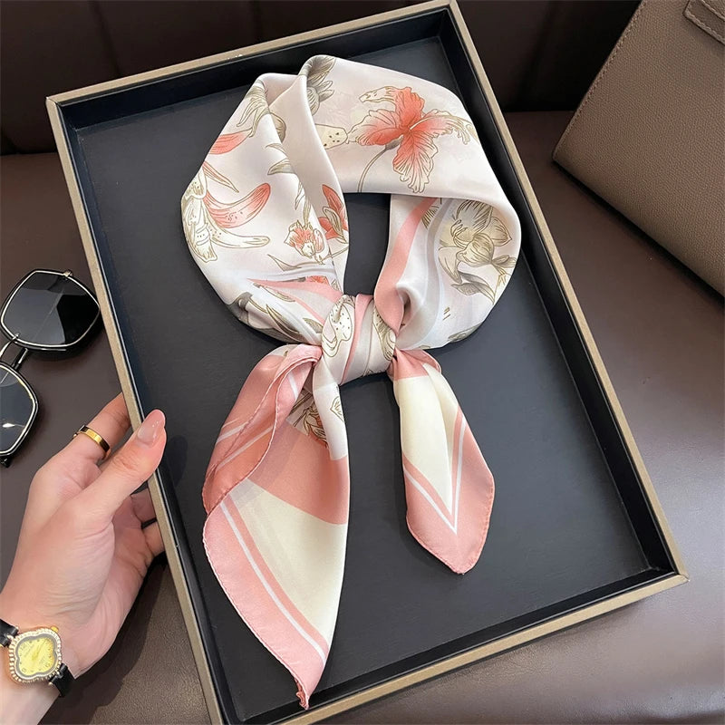 Luxury Silk Skinny Scarf with Cat Print for Women - Smarsty