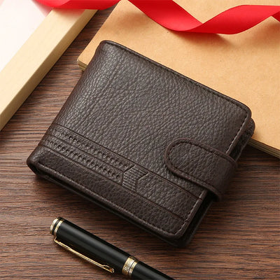 Men's Slim Bifold Wallets Leather Multiple Card Holder Purses with Driver License ID Windows Man Short Wallet with Coin Pouch - Smarsty