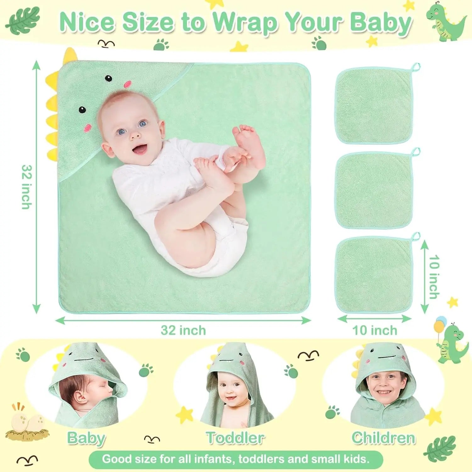 2PCS/Set Hooded Baby Towels,Soft Baby Towels for Newborns,Toddlers, and Kids,32x32 in Baby Towel with Hood