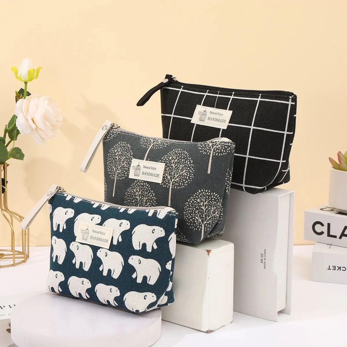 Canvas Cosmetic Bag Zipper Case With Card Holder For Travel - Smarsty