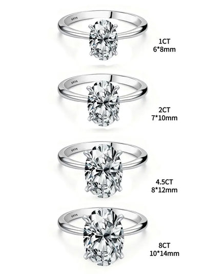 925 Sterling Silve 1-8CT Zircon Gorgeous Shiny Oval Stone Ring For Women Engagement Wedding Luxury High Quality Fine Jewelry - Smarsty