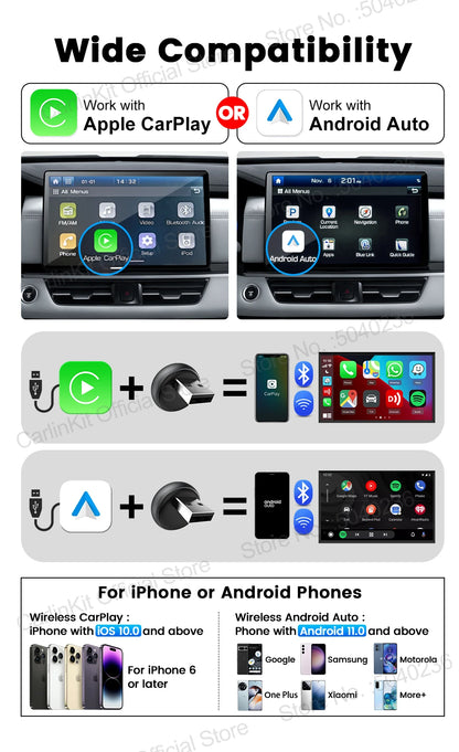 Mini Ultra 3 CarlinKit 5.0 Wireless Adapter Wireless CarPlay Android Auto For OEM Car Plug & Play WiFi Bluetooth Auto Connection