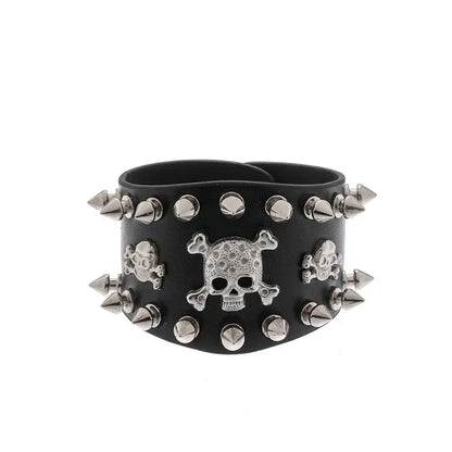Unisex PU Leather Punk Bracelet with Spikes and Skull - Smarsty