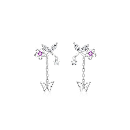 Korean Moon Butterfly Crystal Drop Earrings for Party Women - Smarsty