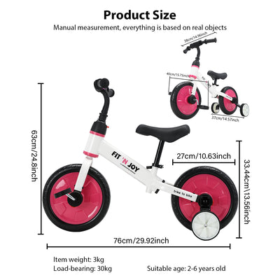 UBRAVOO Fit 'n Joy Beginner Toddler Training Bicycle for Boys Girls 2-4, 4-in-1 Kids Balance Bike with Pedals & Training Wheels - Smarsty