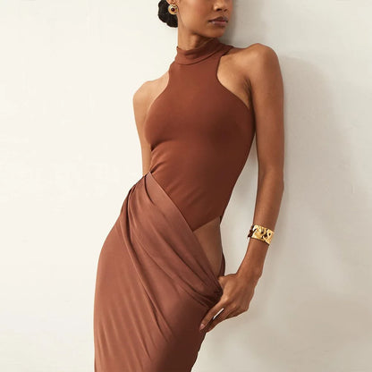 JULISSA MO Satin Sexy Hollow Out Women Maxi Dress Black Sleeveless High Waist Dress Female Autumn Skinny Elegant Party Clubwear - Smarsty