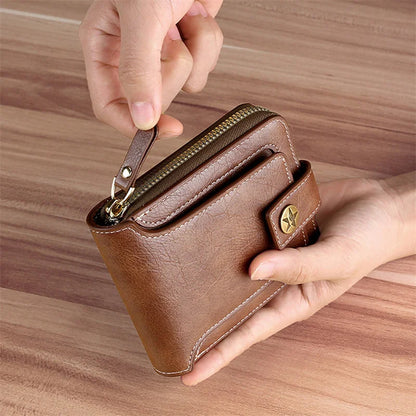 Vintage Men's Wallet PU Leather Short Purse Men Hasp Zipper Clutch Solid Color Wallets High Quality Durable Convenient Wallets - Smarsty