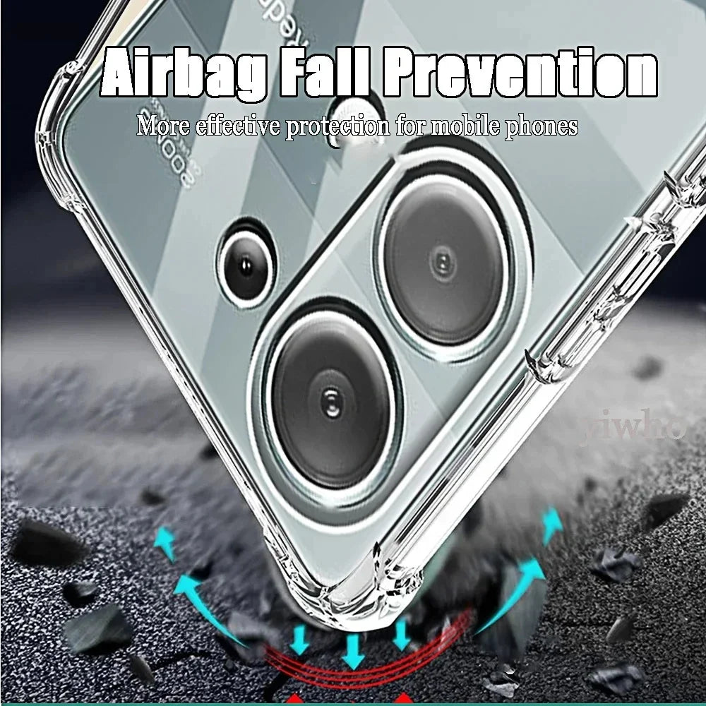 Clear Phone Case For Xiaomi Redmi Note 13 14 12 11 10 9 Pro Plus 5G Shockproof Transparent TPU Bumper Cover Soft Silicone Funda