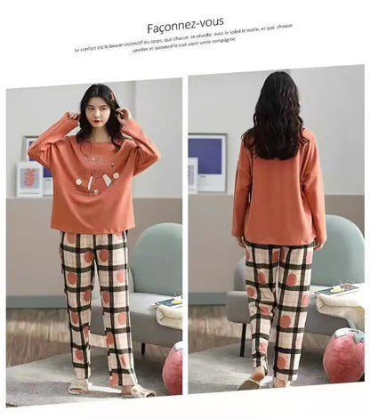 Spring and Autumn New Ladies Pajamas Homewear Set of Long-Sleeved Autumn and Winter Homewear Women Plus Size Pajamas Set - Smarsty