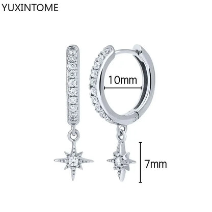 925 Sterling Silver Hoop Earrings White Crystal Luxury - Smarsty