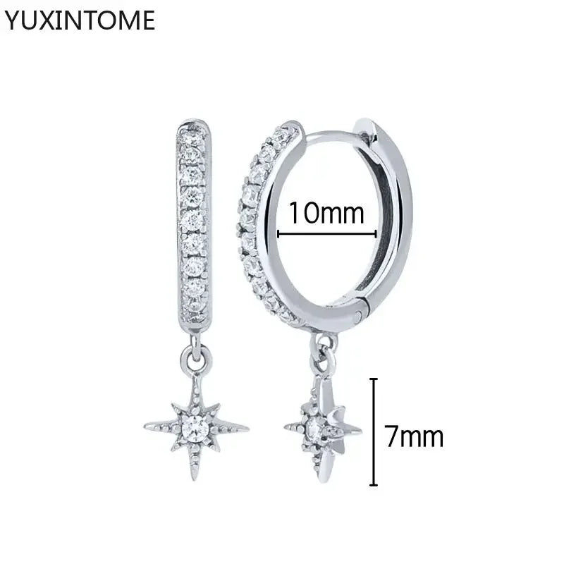 925 Sterling Silver Hoop Earrings White Crystal Luxury - Smarsty