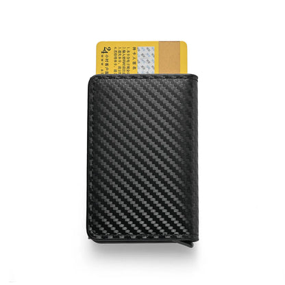 RFID Anti Blocking Anti-theft Automatic Pop-up Card Holder, Men's Black ID Credit Card Holder Case Wallet, Carbon Fiber Purse