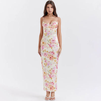 Suninheart Summer Spaghetti Strap Floral Print Party Dresses Elegant Maxi Bodycon Wedding Guest Holiday Dress New In Dress 2023 - Smarsty