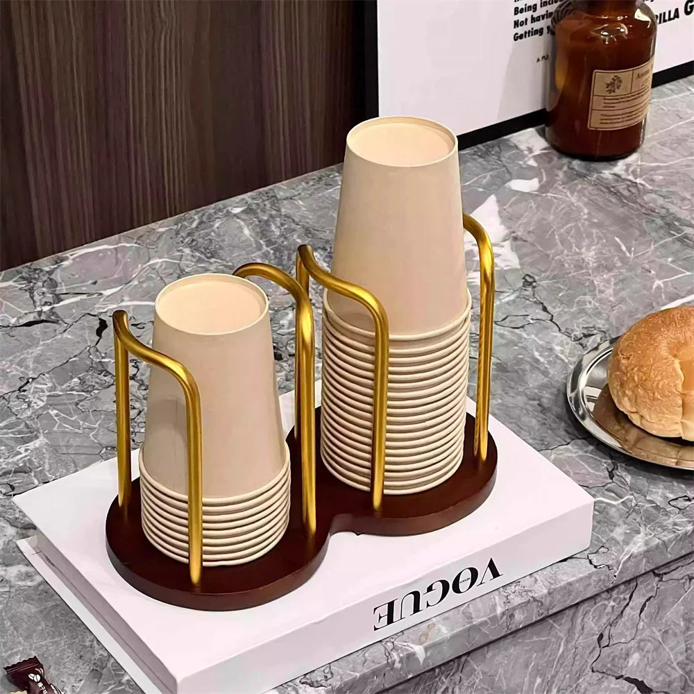 Disposable Cup Storage Holder Rack Shelf Water Tea Cups Wood Dispenser with Longer Stick Mug Display Stand Organizer Supplies by Smarsty