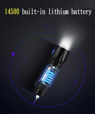 2000LM Ultra Bright P50 LED Flashlight Tactical EDC Emergency Spotlight Telescopic ZoomHandheld Torch  w/ 14500/18650 Battery - Smarsty