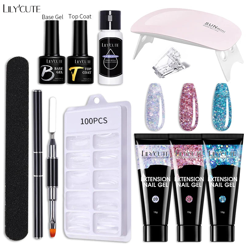 LILYCUTE Nail Gel Set with 6W LED Lamp for Quick Manicure - Smarsty
