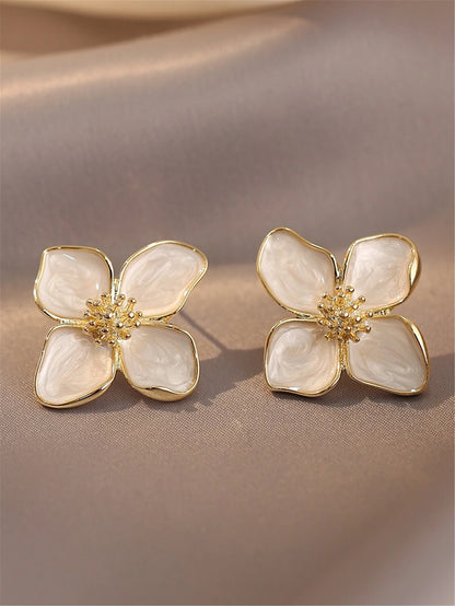 Hibiscus Flower Stud Earrings Romantic Vintage Gift - Smarsty
