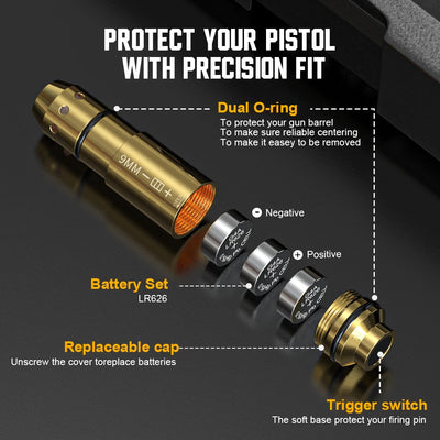 9mm Red Dot Laser Training Cartridge Dry Fire Tactical Bullet Trainer for Pistol Marksmanship