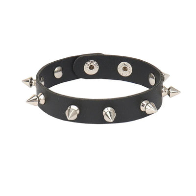 2024 Adjustable Black Pu Leather Spike Bracelet - Smarsty