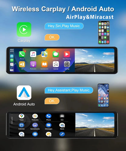 4K Dash Cam with GPS WiFi CarPlay Android Auto Mirror - Smarsty