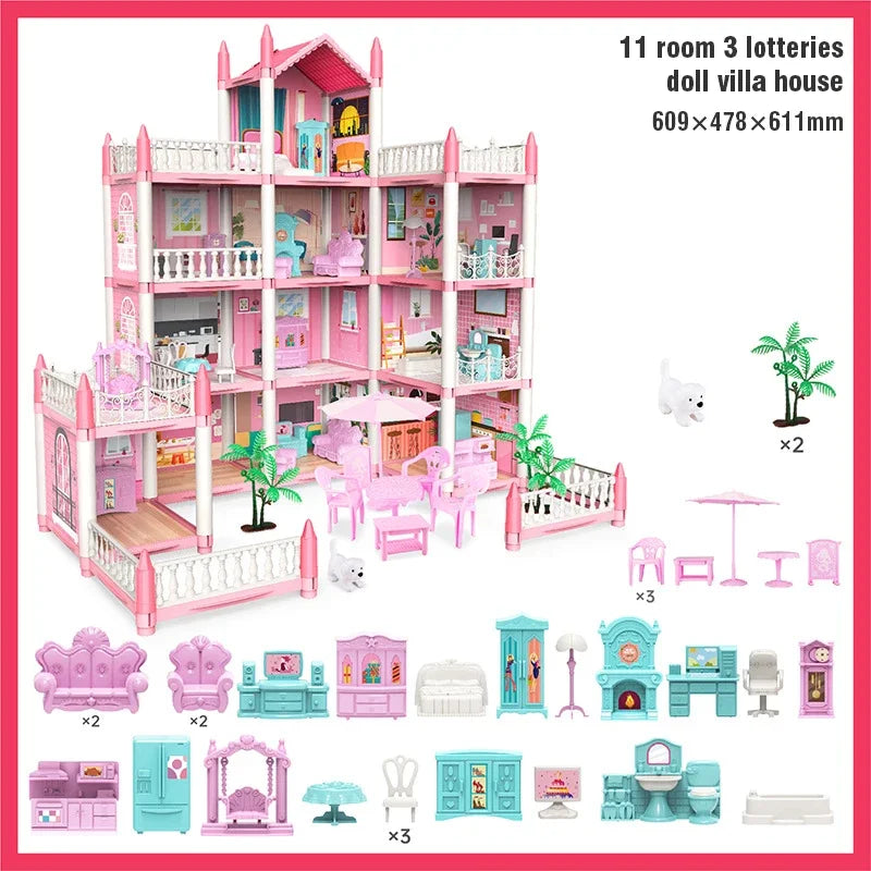 Girl Doll House Toy Children Pretend Play Dollhouse Villa Patchwork Dream Furniture Home Doll House for Kids Christmas Toy Gifts by Smarsty
