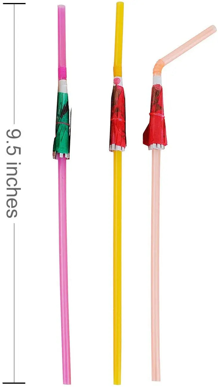 Flamingo Drinking Straws with Tropical Umbrellas for Parties - Smarsty