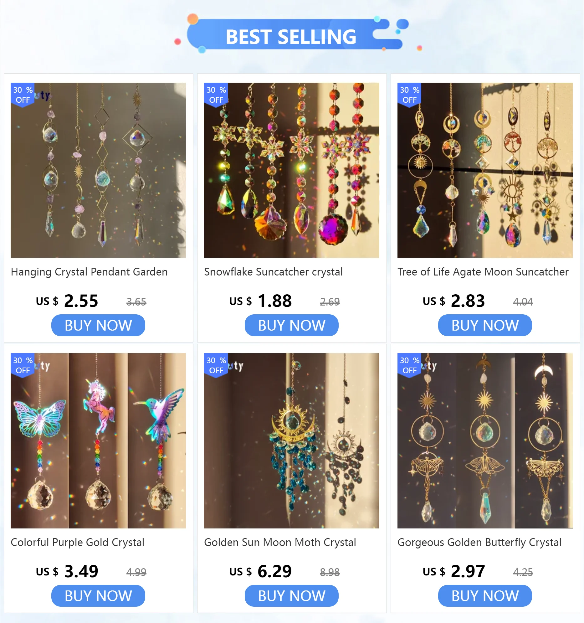 Golden Butterfly Crystal Pendant Suncatcher Wind Chimes - Smarsty