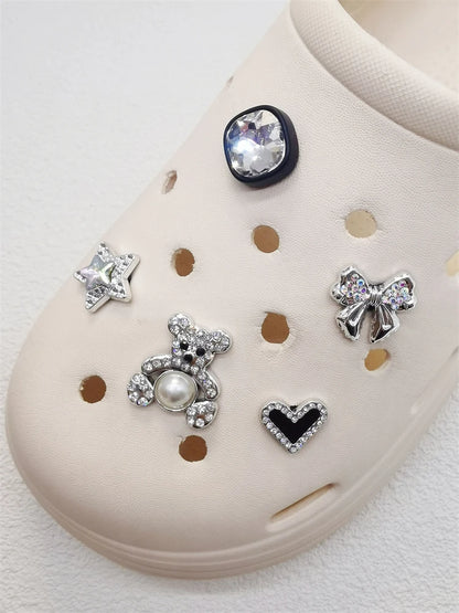 10PCS Shoe Charms ABS Bow Decorations For Sandals Luxury Rhinestone Bear Design Accessories 2024 Women Diy Bling Clog Ornaments