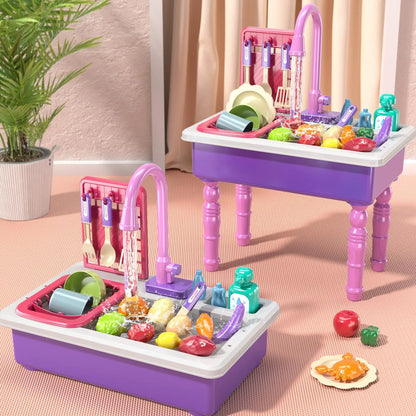 Play Kitchen Sink Toy with Running Water, Dishwasher and Upgraded Automatic Water Cycle System