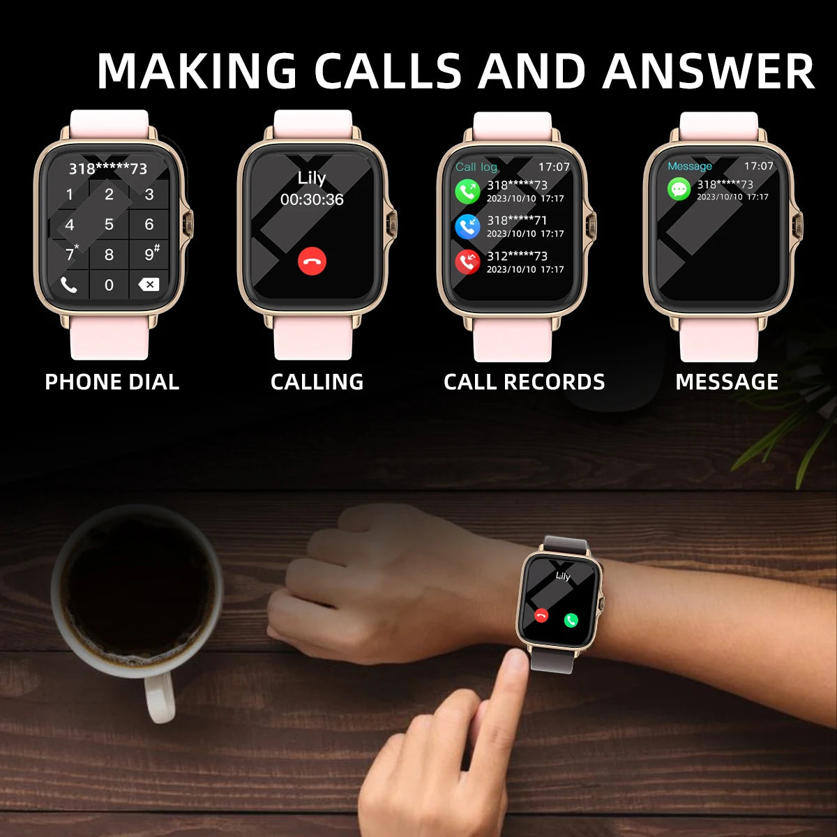 Waterproof Smart Watch with Call Alerts and Sleep Tracking - Smarsty