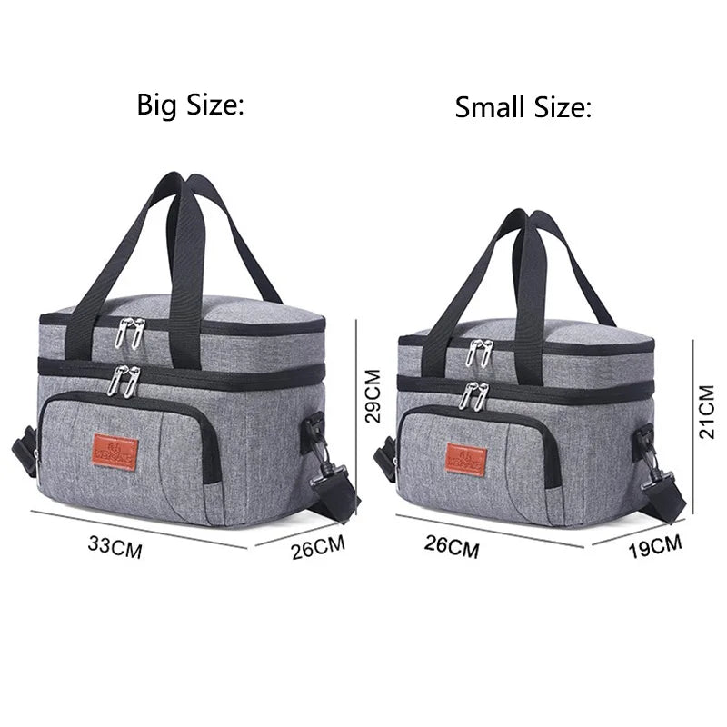 Double Layer Insulated Lunch Cooler Tote Shoulder Strap - Smarsty