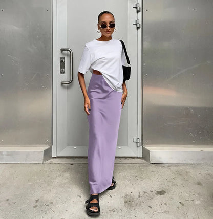Elegant Satin Black Trumpet Skirts Fashion Slim High Waist Skirts Women Female Solid Office Long Skirt Spring Summer - Smarsty