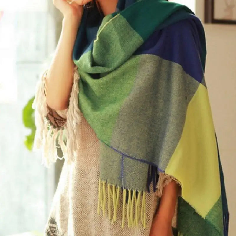 Women’s Plaid Cashmere Scarf Thick Warm Winter Shawl - Smarsty