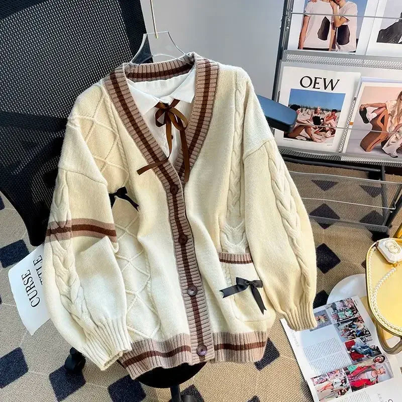 Deeptown Sweet Coquette Sweaters Cardigan Women Kawaii Bow Knitted Cardigan Japanese Preppy Style Lolita Knitwears JK Jumpers - Smarsty